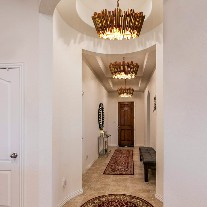 Mid-century Modern Farmhouse Gold Chandelier Wood Handmade Drum Lights for - Diamond Home USA