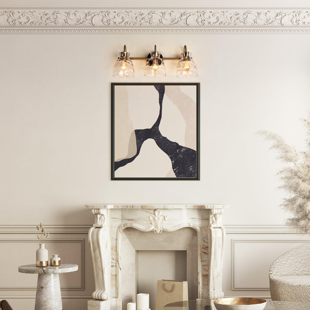 Modern 3-light Bathroom Vanity Light Glam Black Gold Sconce with Water Glass L23 - Diamond Home USA