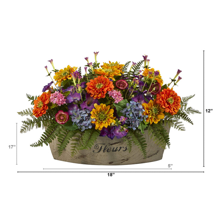 Nearly Natural 18in. Mixed Flowers Artificial Arrangement in Decorative Vase - Diamond Home USA
