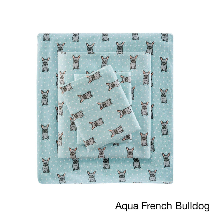 4 Piece French Bulldog Flannel Sheet Set Bulldog Bedding