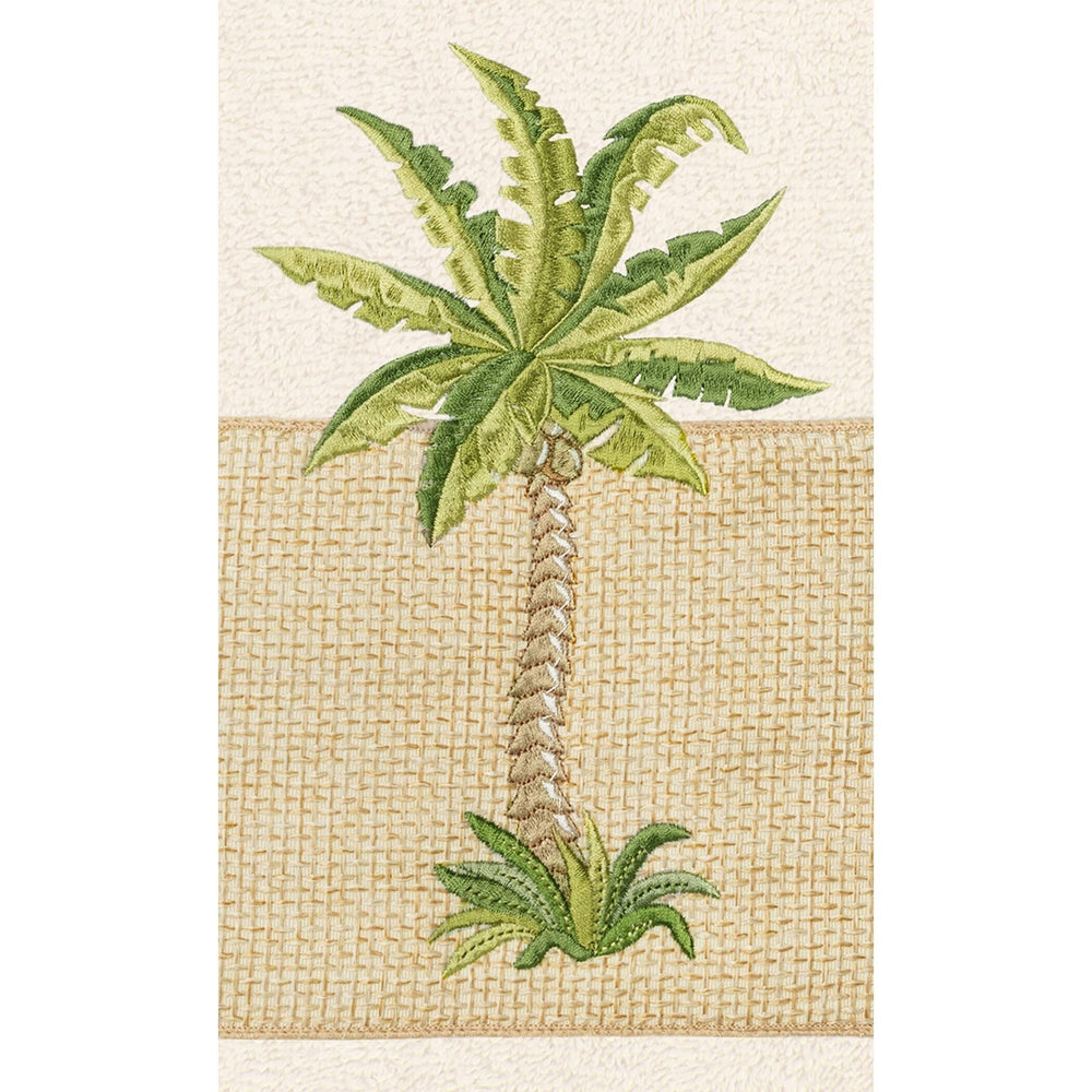 Turkish Cotton Palm Tree Embroidered Cream Bath Towels (Set of 2) Brown Color - Diamond Home USA