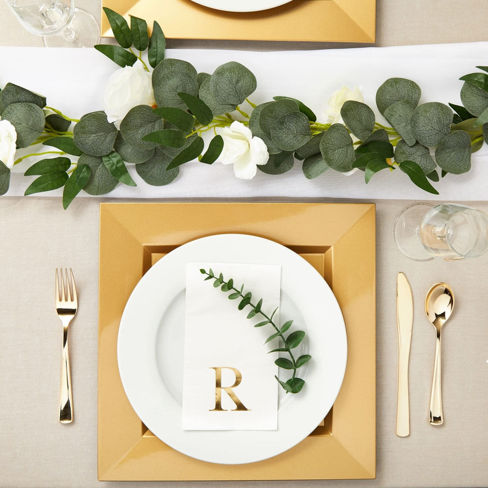 Pack Gold Foil Initial Letter R White Monogrammed Paper Napkins For Wedding - Diamond Home USA