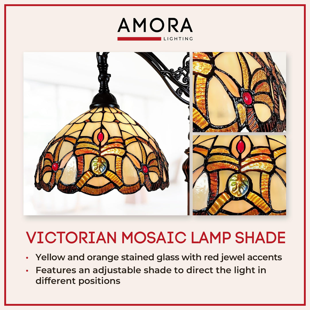 Amora Tiffany Style Floor Lamp Arched 62" Tall Stained Glass Tan Yellow Brown - Diamond Home USA