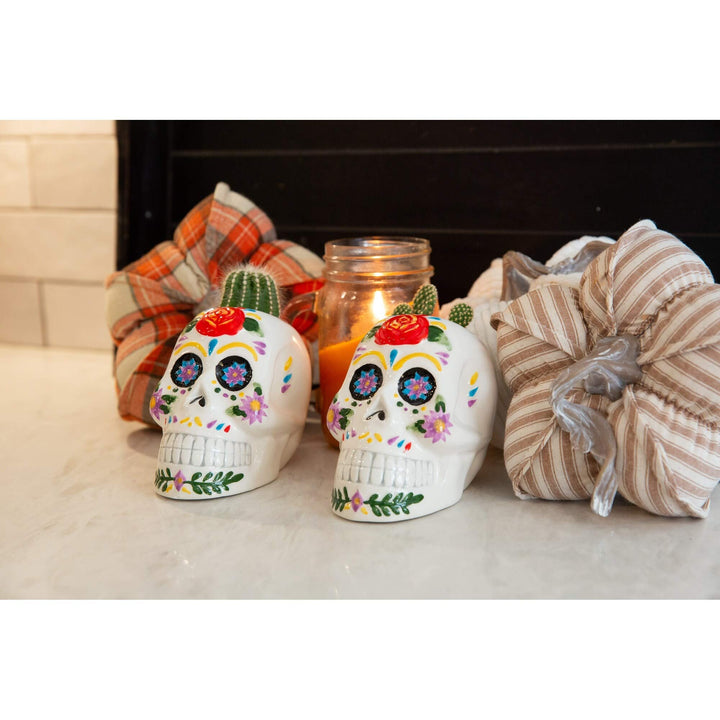 Day of The Dead Colorful Planter Set 2 Multi Color Ceramic Natural Finish - Diamond Home USA