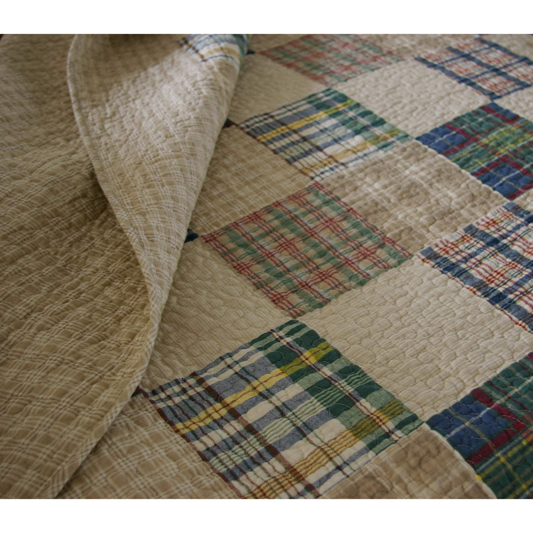 Quilted Throw Brown Green Cream Solid Color Shabby Chic Victorian Cotton - Diamond Home USA