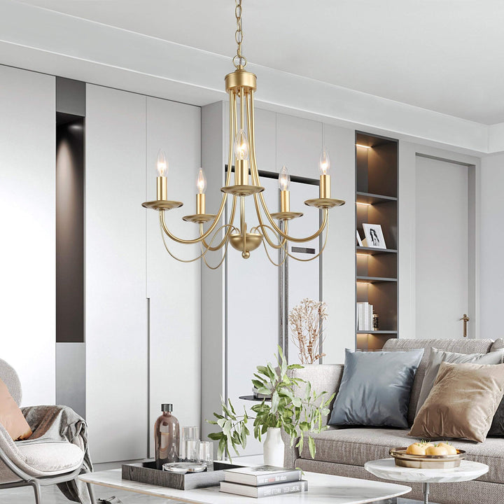 Gold 5-light French Candle Chandelier for Room Bedroom D18.5 X H23.5 Glam Modern - Diamond Home USA