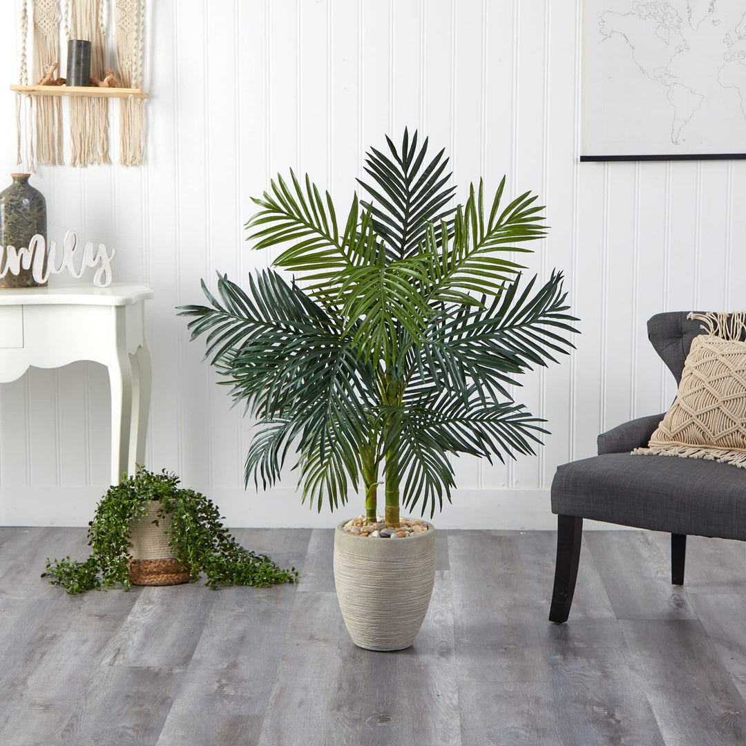 Nearly Natural 4.5ft. Golden Cane Palm Artificial Tree in Oval Planter - Diamond Home USA