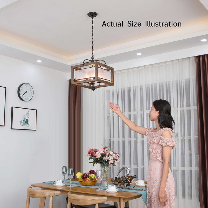 The Lighting Store Alina Antique Black Metal Natural Wood Chandelier with Fabric - Diamond Home USA