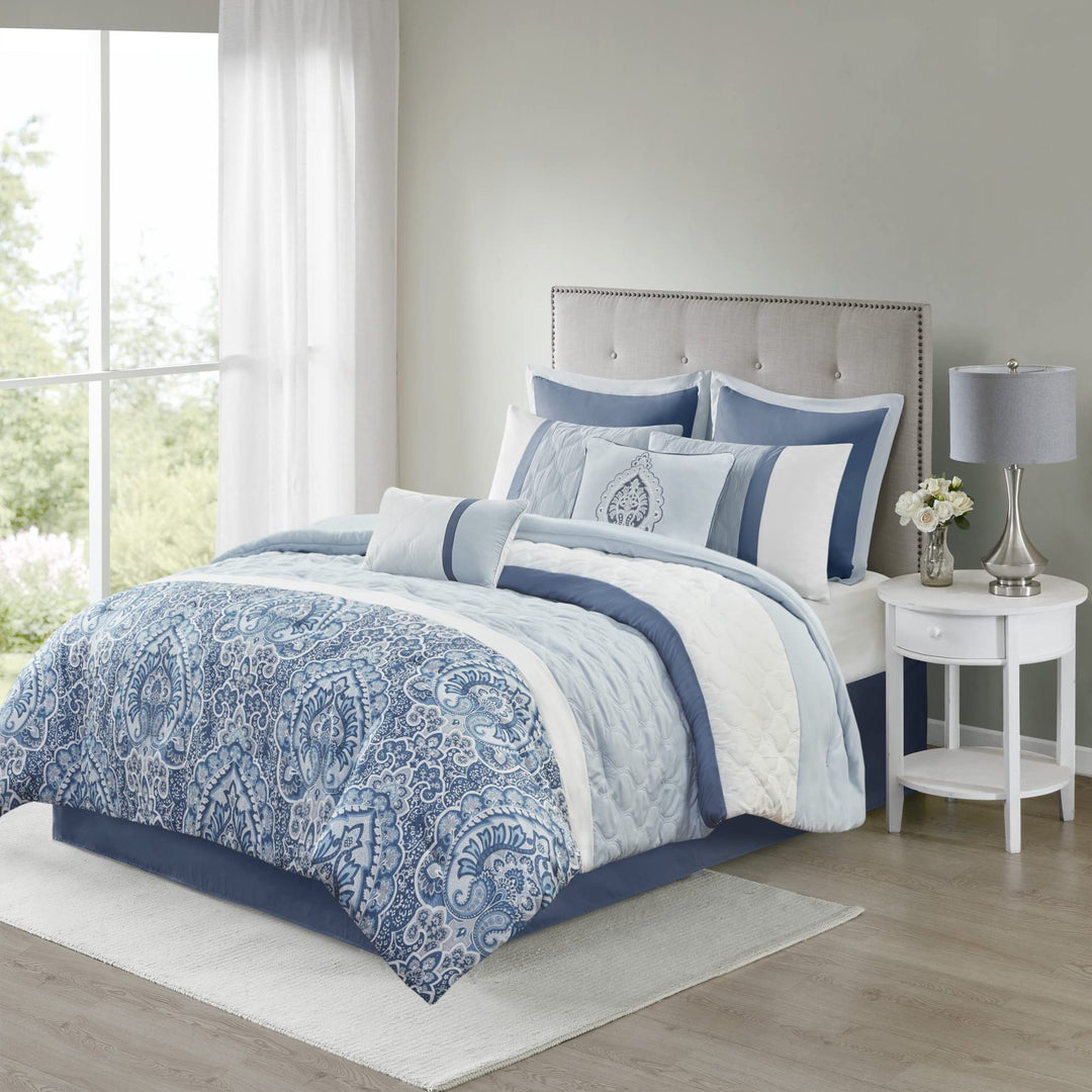510 DESIGN Luxe Quilted Comforter Set Modern Transitional Design All Season Down Blue - King