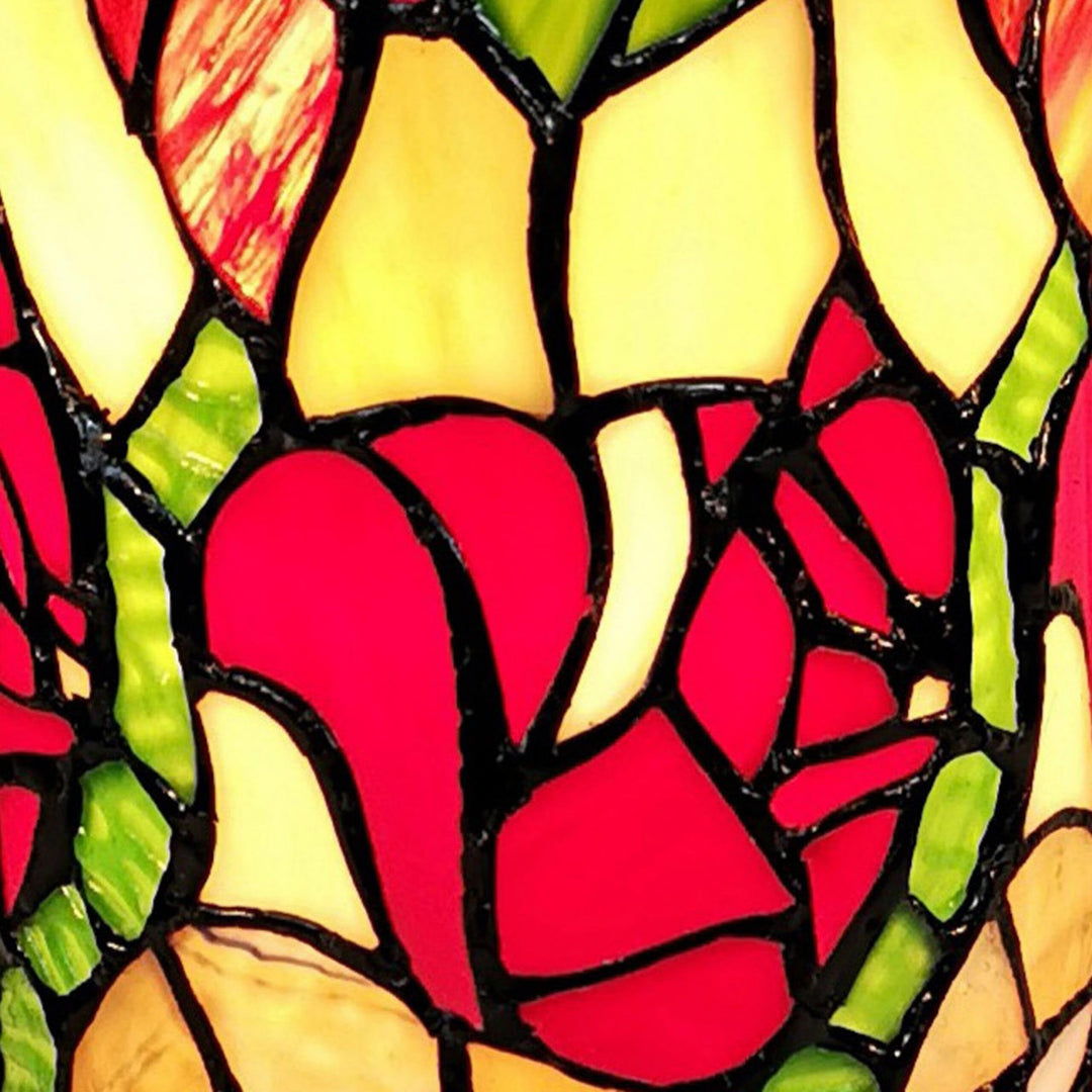 Tiffany Style Accent Lamp 10" Tall Stained Glass White Yellow Dragonfly Rose - Diamond Home USA