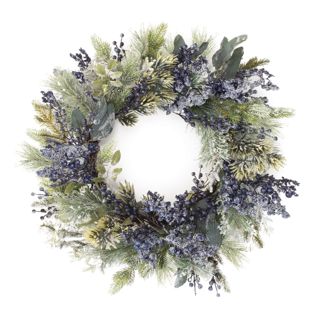 Frosted Blueberry Pine Wreath 24" d Green Un-lit