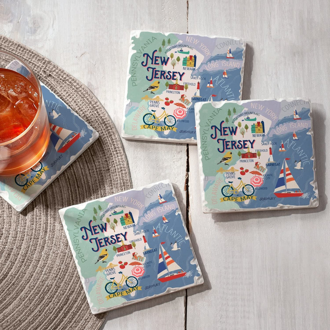 Coasters Set of 4 - State Attractions Nj Multi-59 Stoneware - Diamond Home USA