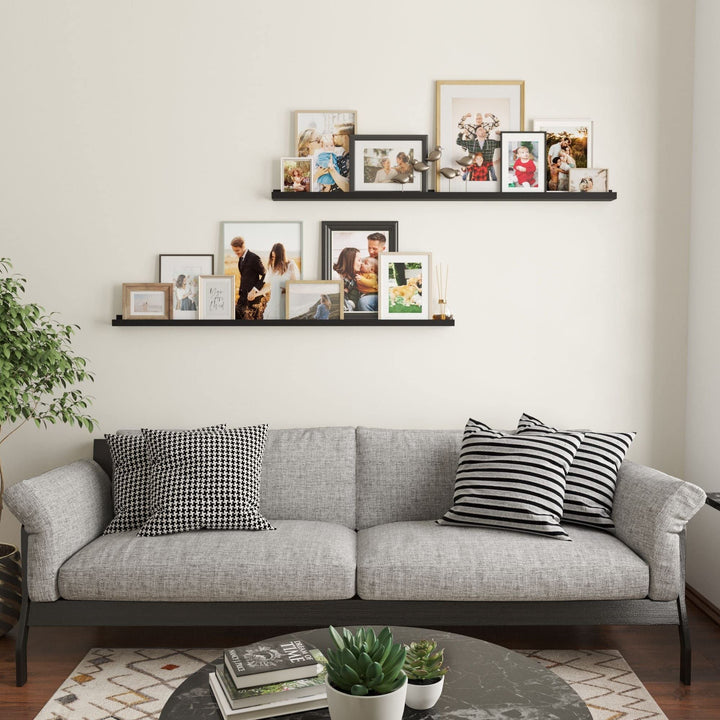 Denver Narrow Picture Ledge Wall Shelves 60" Black Set of 2 MDF Includes - Diamond Home USA