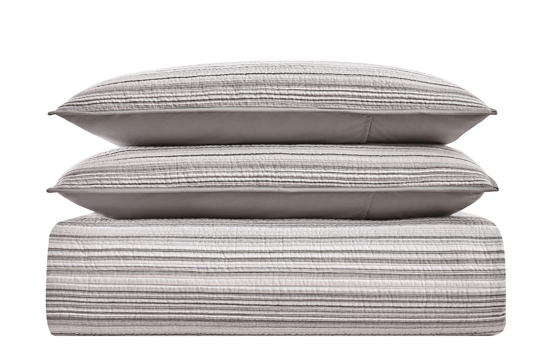 Brooklyn Loom Noah Stripe Yarn Dye Collection 3 Piece Quilt Set - King Grey - Diamond Home USA