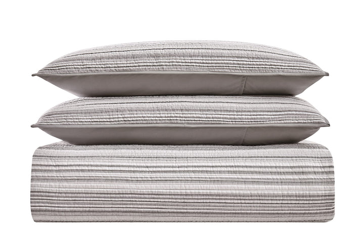 Brooklyn Loom Noah Stripe Yarn Dye Collection 3 Piece Quilt Set - King Grey - Diamond Home USA