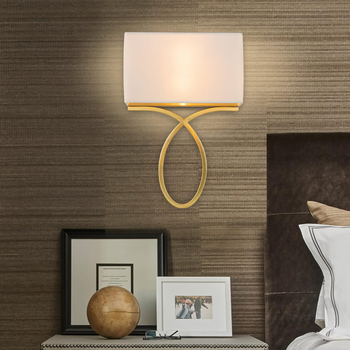 2-light Gold Plug-in and Hardwired Wall Sconce with White Linen Shade Modern