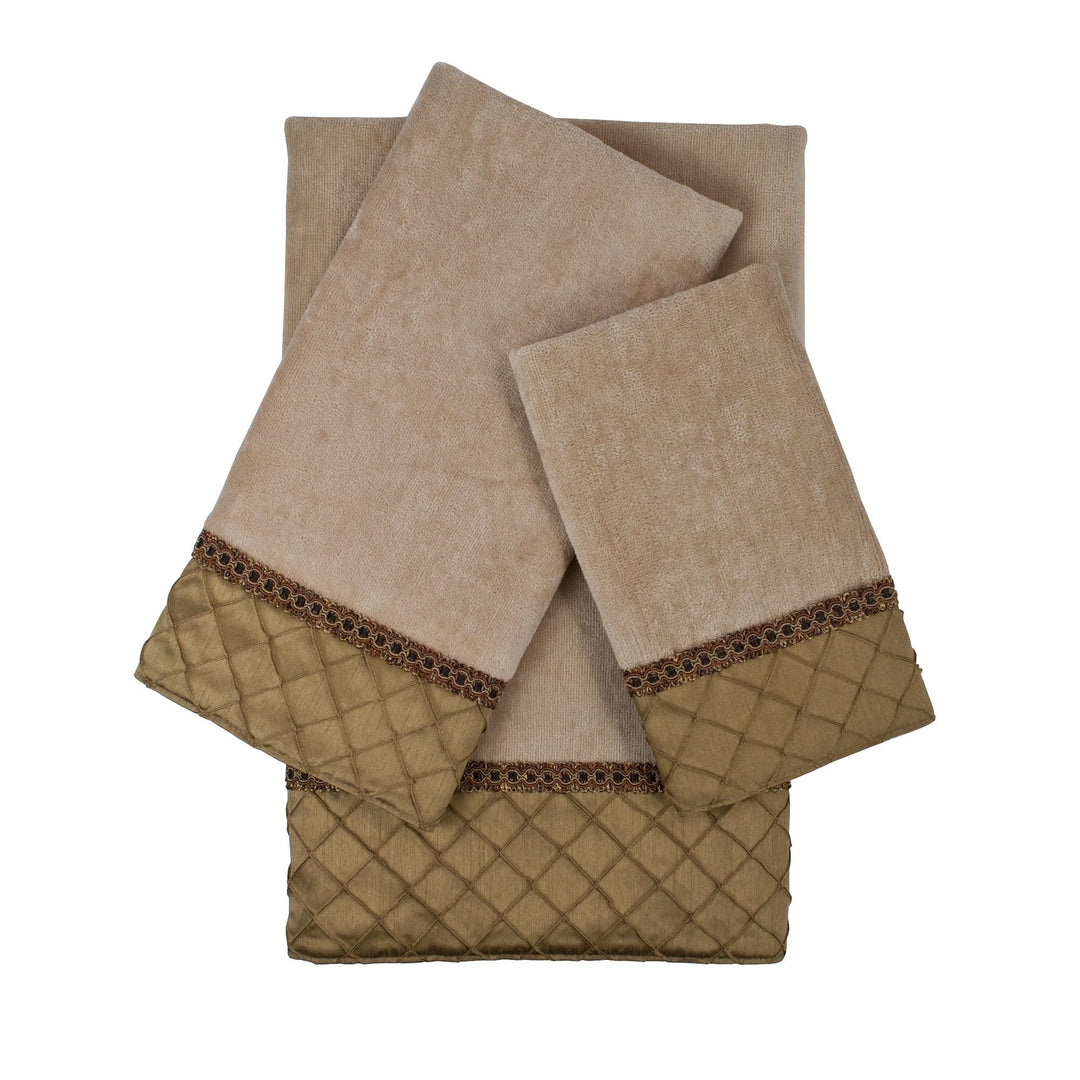 Sherry Kline Pleated Diamond Royal Gold 3-Piece Embellished Towel Set