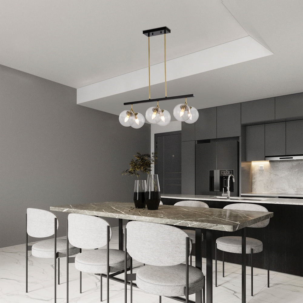 28 Inch Orb Glass Kitchen Island Chandelier 6 Light Black Gold Modern - Diamond Home USA