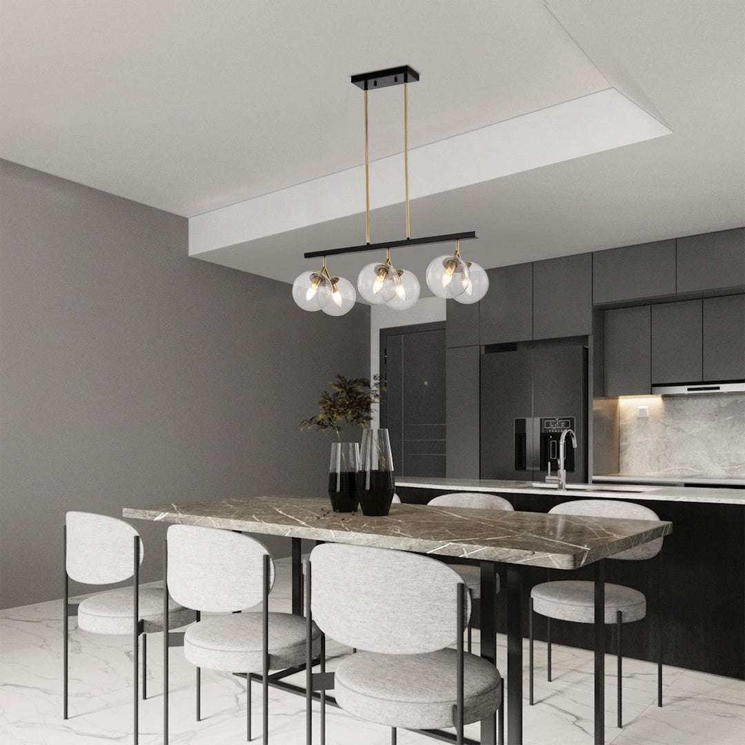 28 Inch Orb Glass Kitchen Island Chandelier 6 Light Black Gold Modern - Diamond Home USA