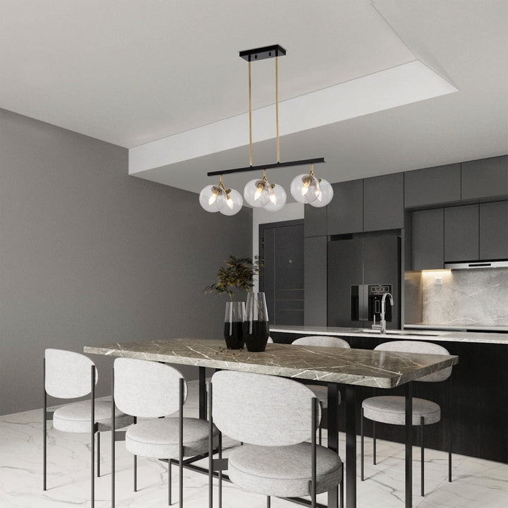 28 Inch Orb Glass Kitchen Island Chandelier 6 Light Black Gold Modern - Diamond Home USA