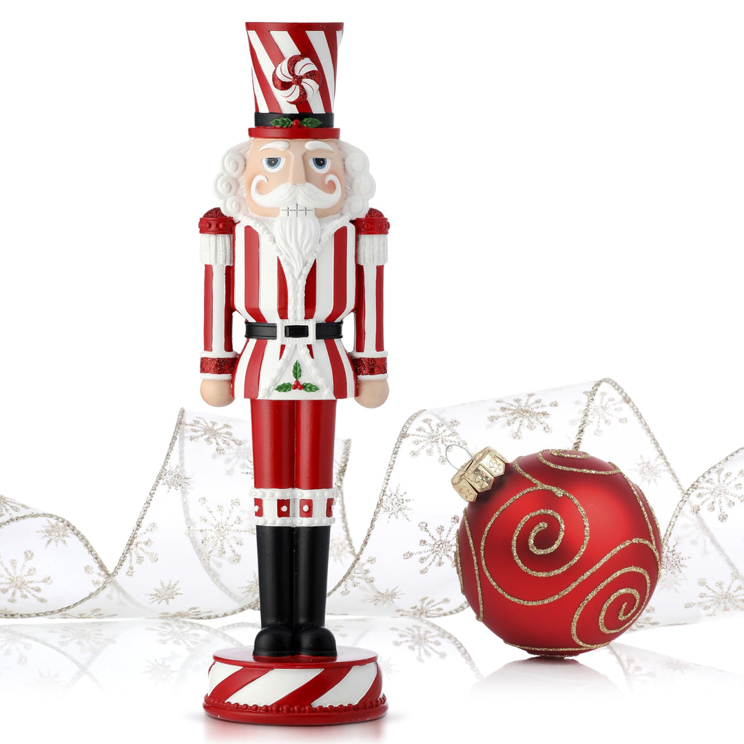 13" Resin Peppermint Nutcracker Red Polyresin