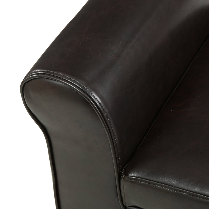 GDFStudio Brown Leather Armed Storage Ottoman Bench - Diamond Home USA