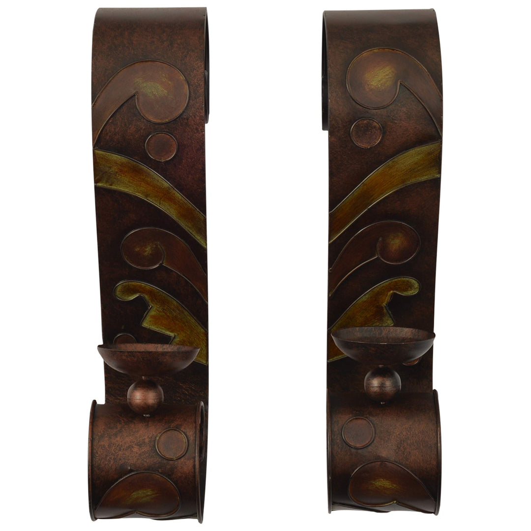 Metal Candle Sconce (Set of 2) Brown Modern Contemporary Acacia Wood - Diamond Home USA
