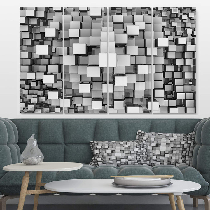 Design Art Black and Grey Cubes-Contemporary Metal Wall Art-MT6830-48x28-4 - Diamond Home USA
