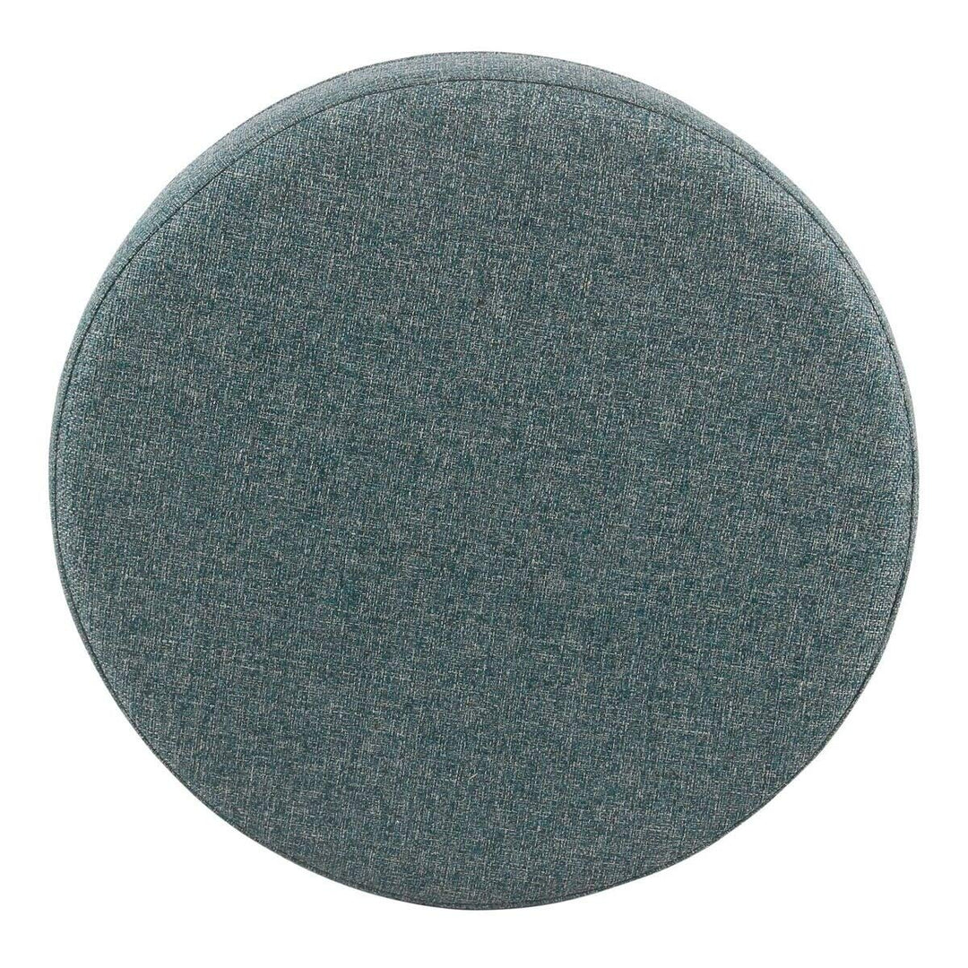 Teal Tweed Round Storage Ottoman Blue Solid Mid-Century Modern Fabric - Diamond Home USA