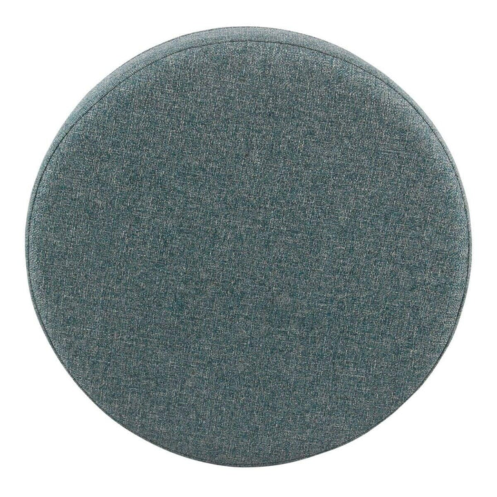 Teal Tweed Round Storage Ottoman Blue Solid Mid-Century Modern Fabric - Diamond Home USA