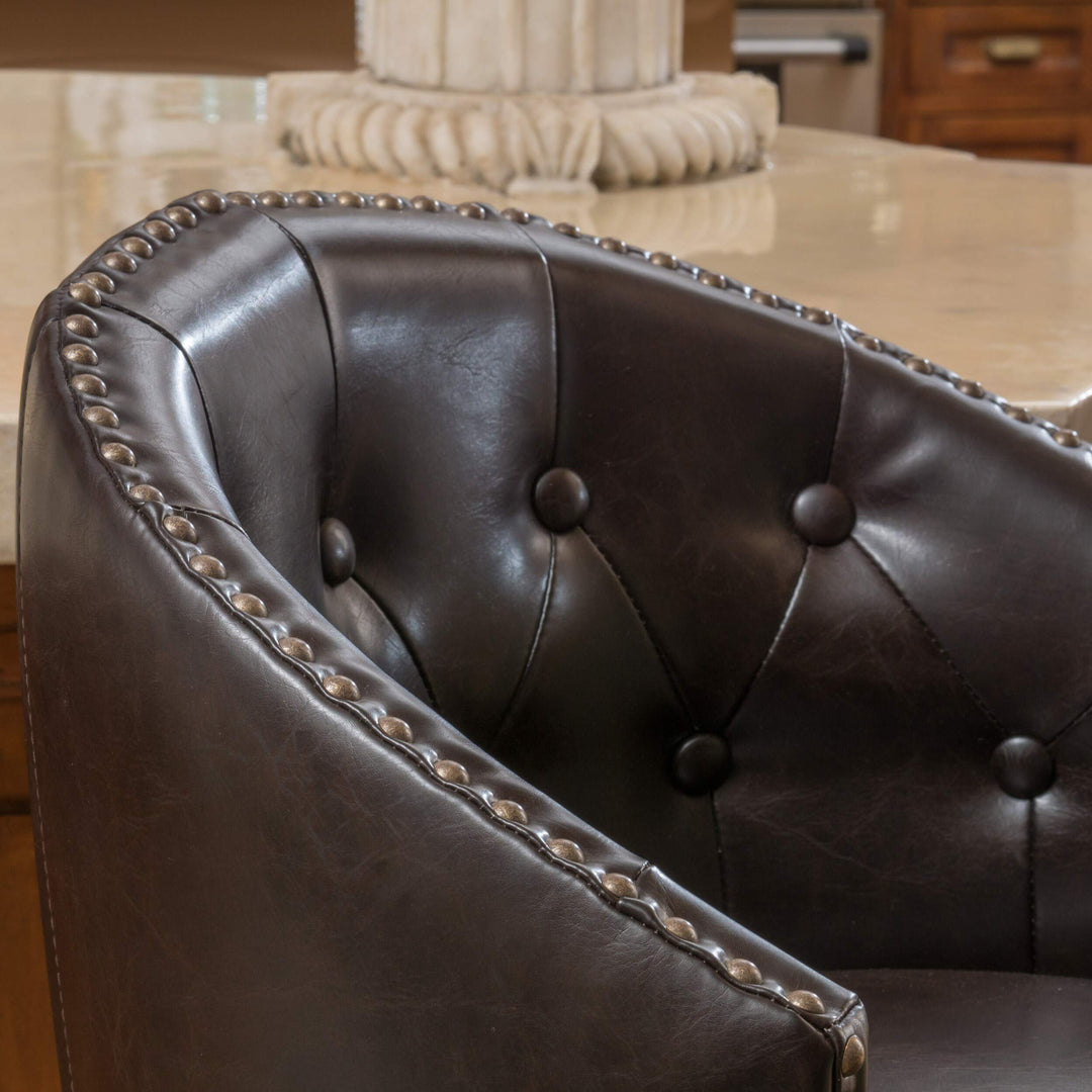 31-inch Bonded Leather Swivel Backed Barstool (Set of 2) by Brown Transitional - Diamond Home USA