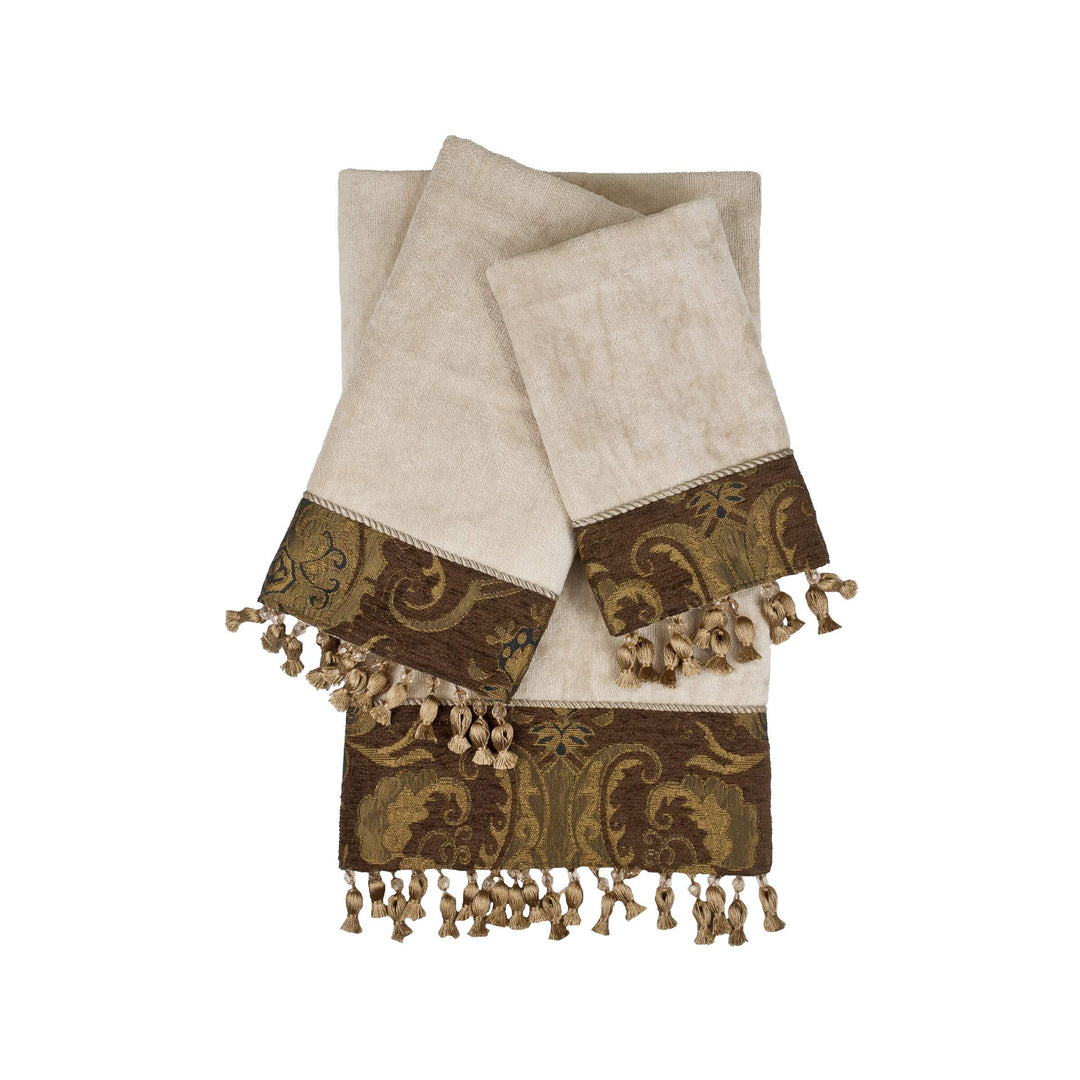 China Art Brown 3-Piece Decorative Towel Set Oriental Cotton