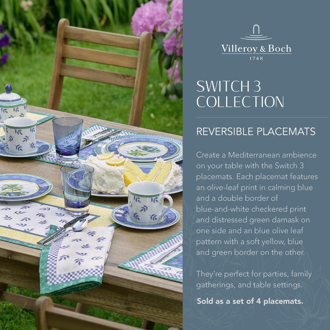 Villeroy and Boch Switch 3 Reversible Cotton Bordered Placemats 14 Inches by - Diamond Home USA