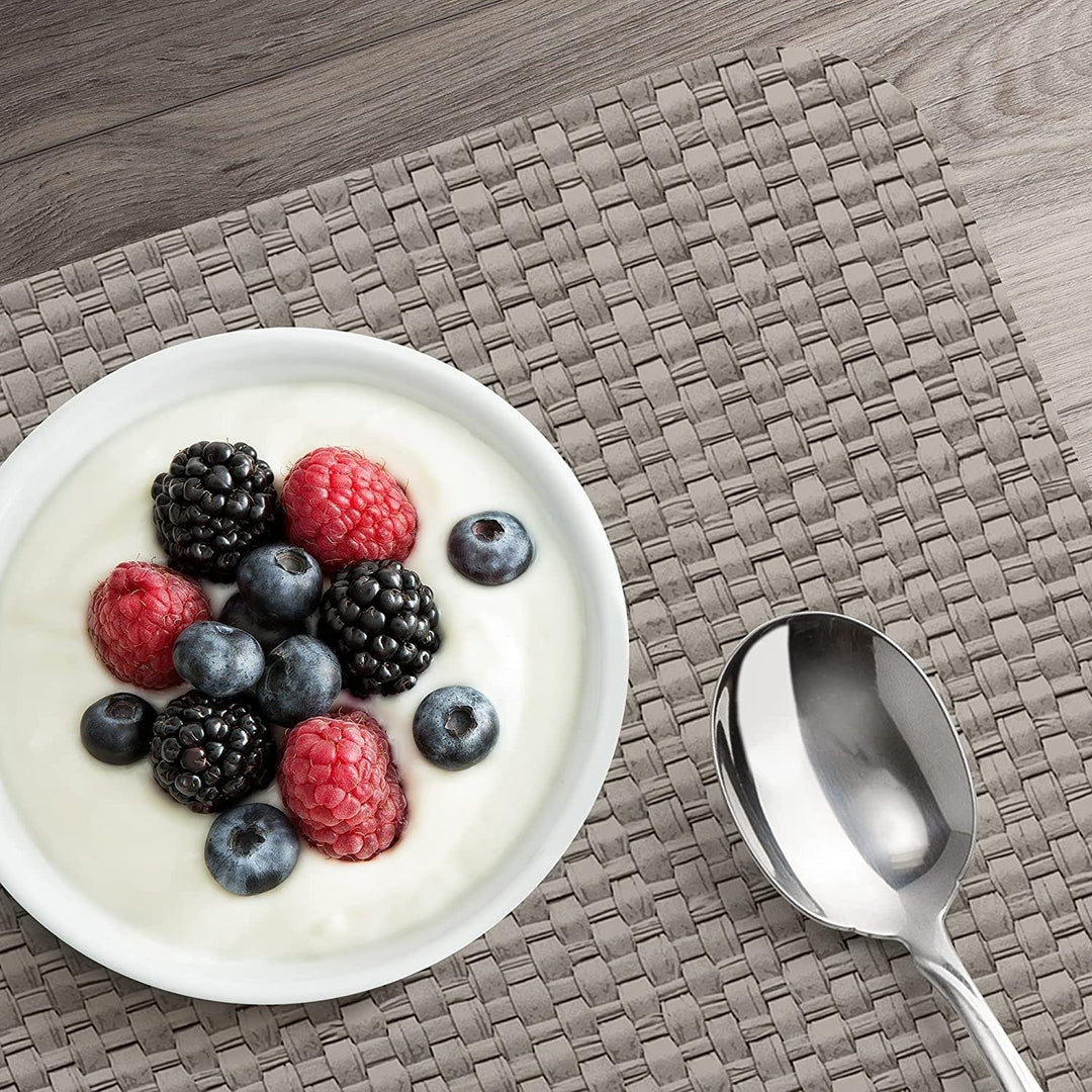 Taupe and Natural Basket Weave Design Reversible Easy Plastic Placemat Set of - Diamond Home USA