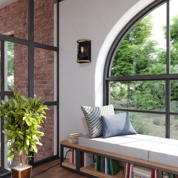 1 Light Black Cage Rustic Wall Sconce Bear and Tree Motif 8-in. W X 12-in. H - Diamond Home USA