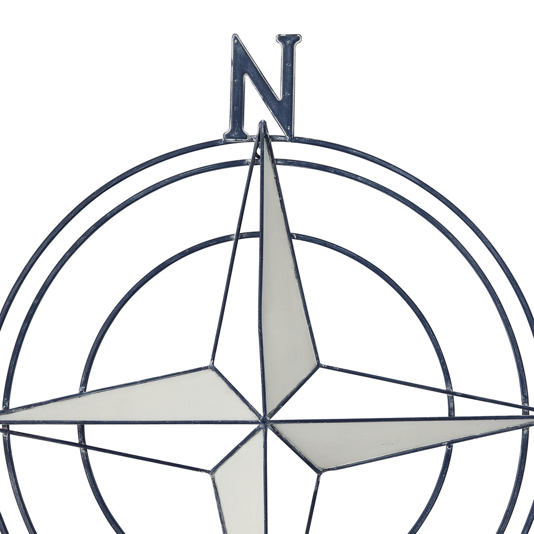 Dark Blue Metal Nautical Compass Wall Coastal Iron - Diamond Home USA