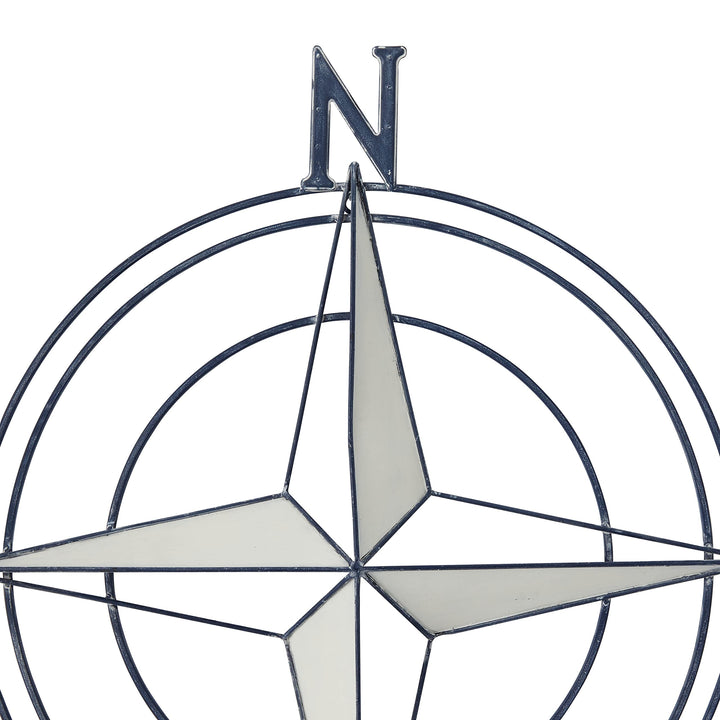 Dark Blue Metal Nautical Compass Wall Coastal Iron - Diamond Home USA