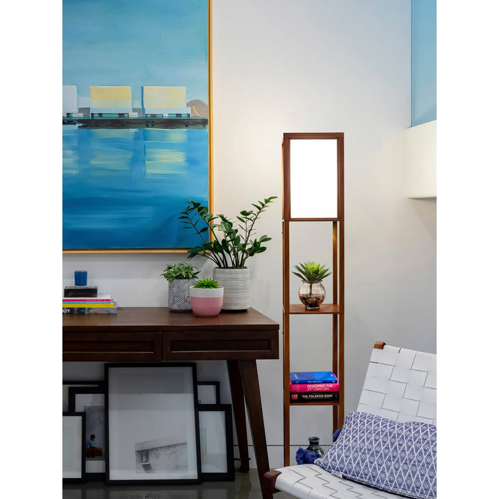 Shelf Led Floor Lamp Walnut Brown Traditional Bulbs Included Energy Efficient - Diamond Home USA