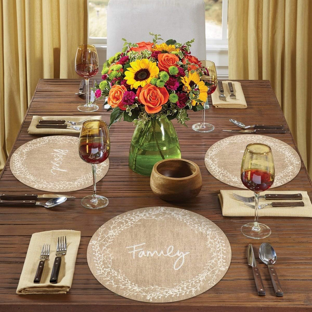 Round Reversible Wipe-Clean Placemats Set of 4 - Family Blessed Multi Color - Diamond Home USA