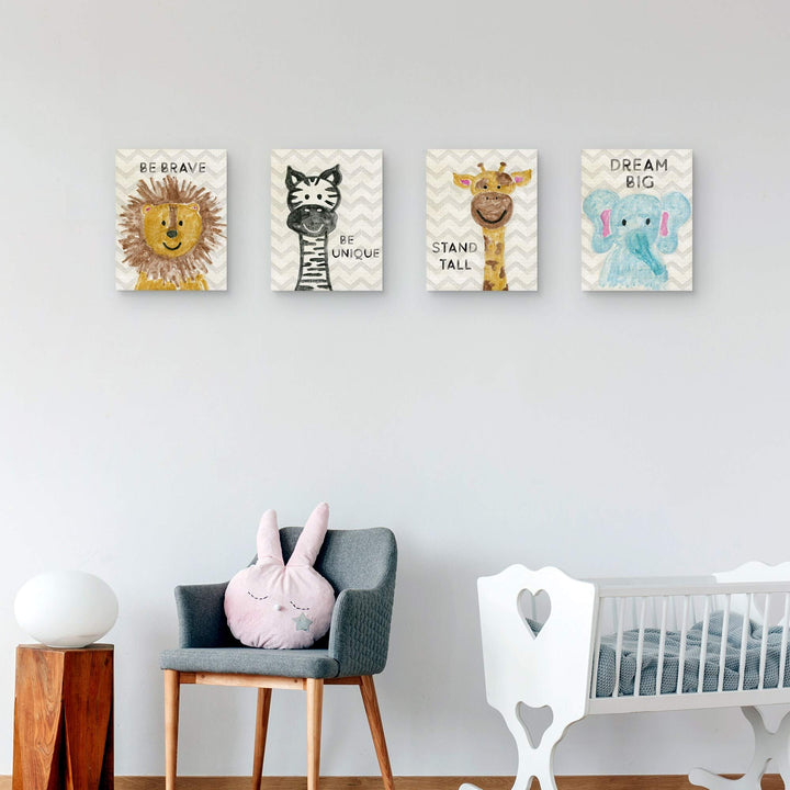 Safari Animal Prints Set of 4 Canvas Art Multi Color Modern Contemporary - Diamond Home USA