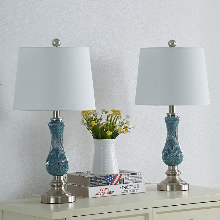 23" Light Blue Glass Table Lamp Set (Set of 2) Modern Contemporary Energy - Diamond Home USA