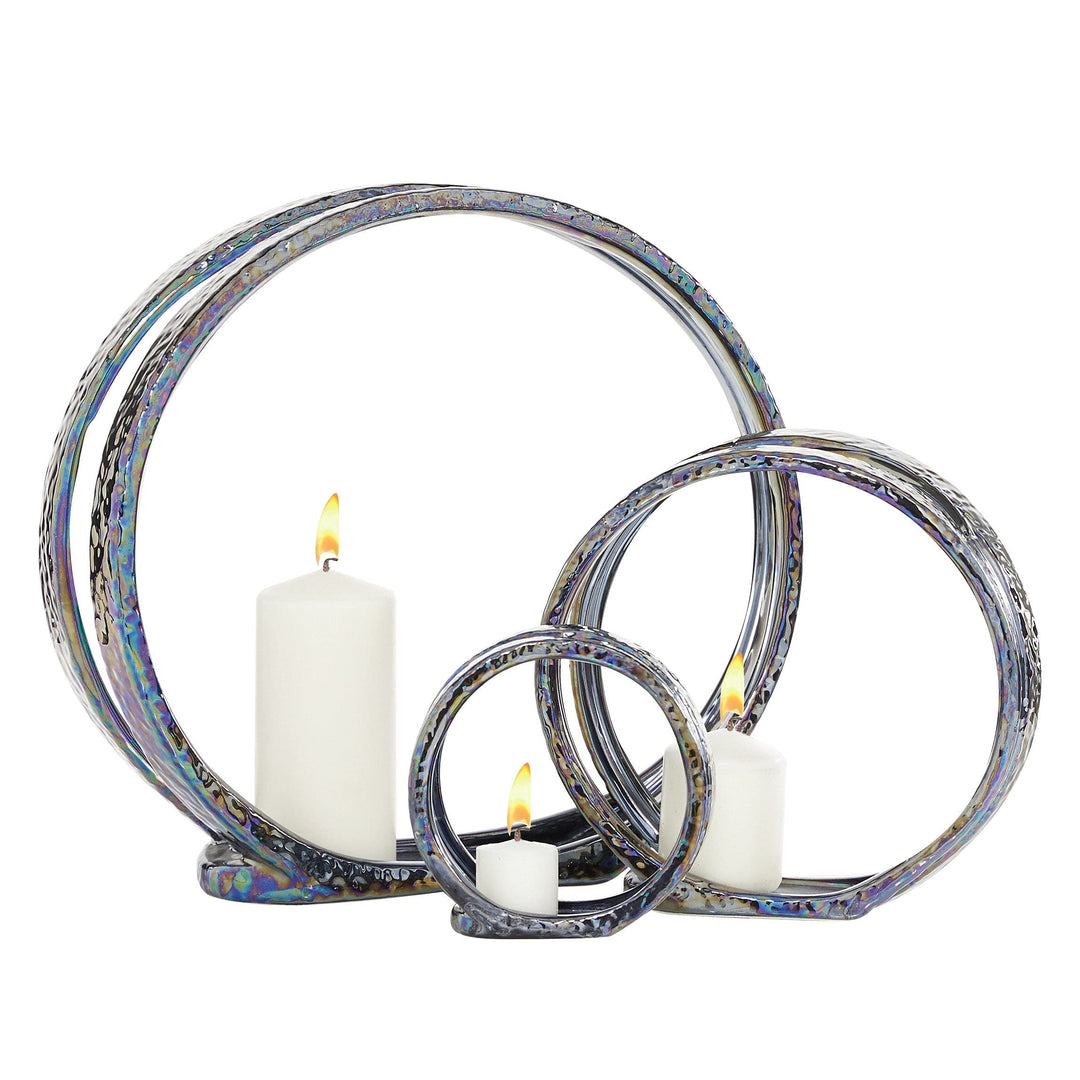 Grey Ceramic Ring Candle Holders (Set of 3) Traditional - Diamond Home USA