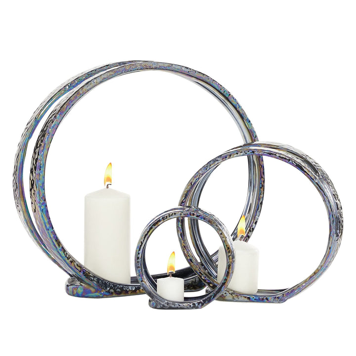 Grey Ceramic Ring Candle Holders (Set of 3) Traditional - Diamond Home USA
