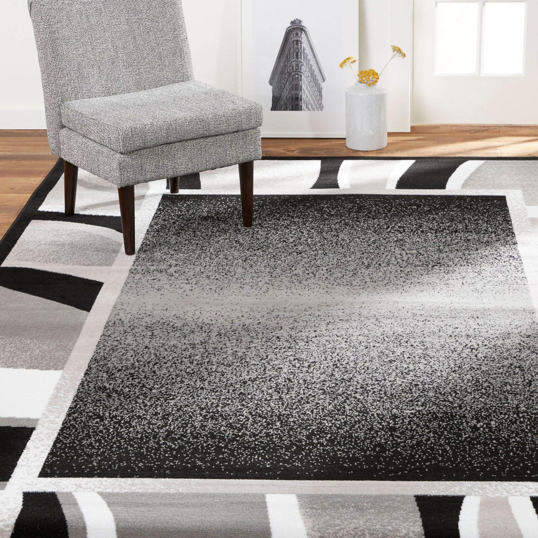Home Dynamix Premium Rizzy Contemporary Abstract Border Area Rug Black/Grey 7'8" 7'8" Round - Black/Gray