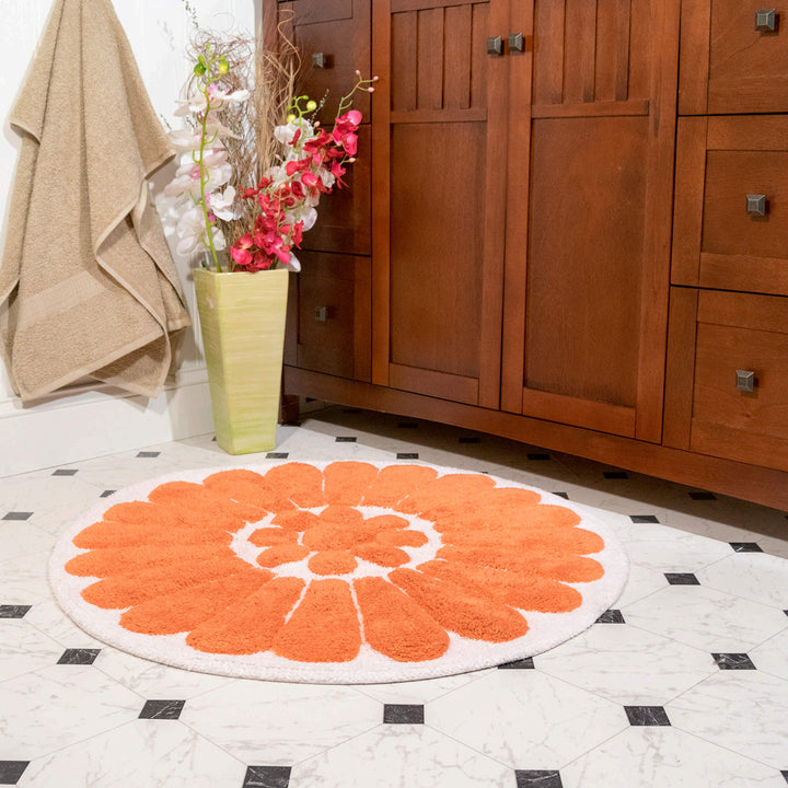 Chesapeake Bursting Flower 2 Pc. White & Coral Round Bath Rug Set 4595 (24" & - Diamond Home USA