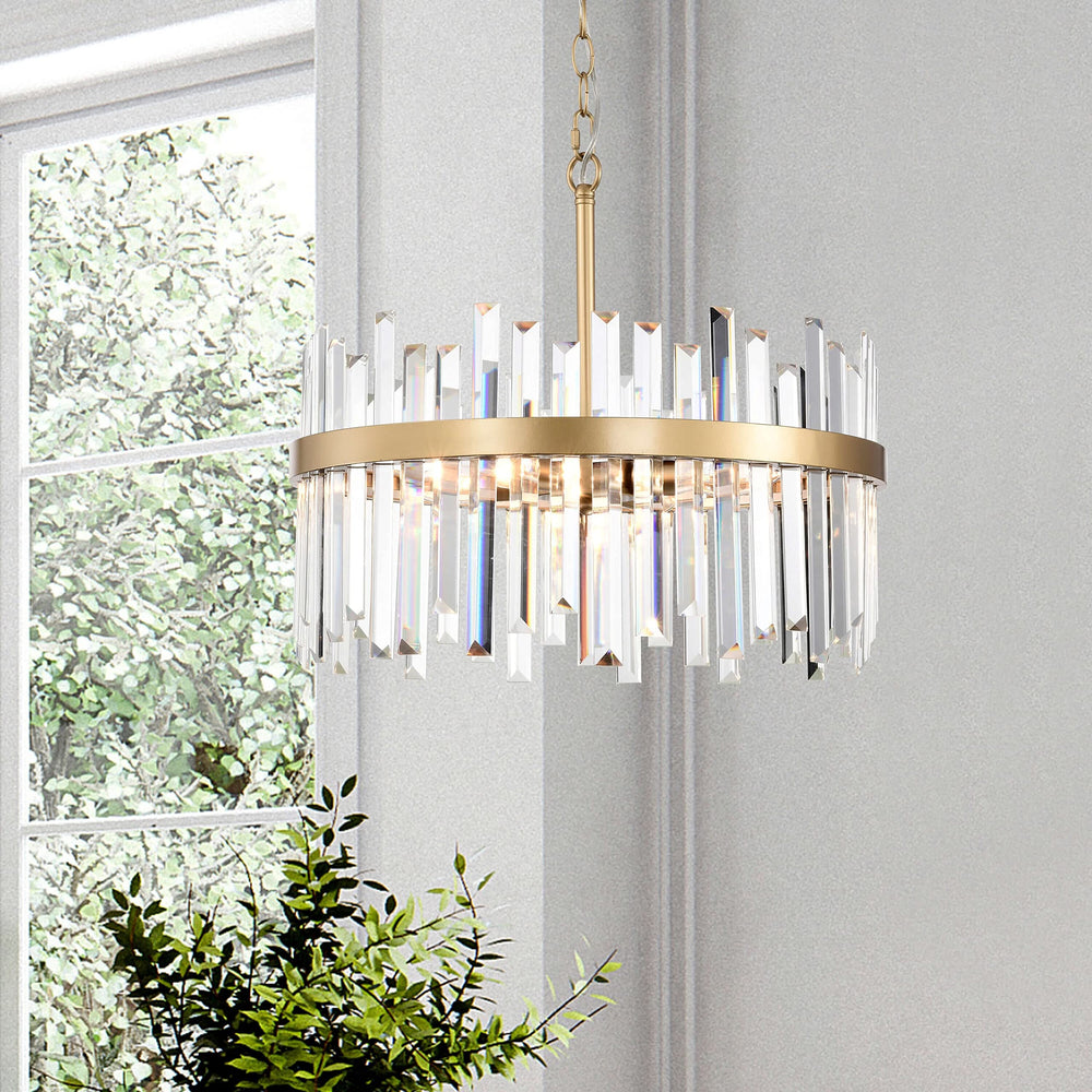 The Lighting Store Casandra 5-Light Drum Crystal Glass Chandelier-Glossy Brass - - Diamond Home USA