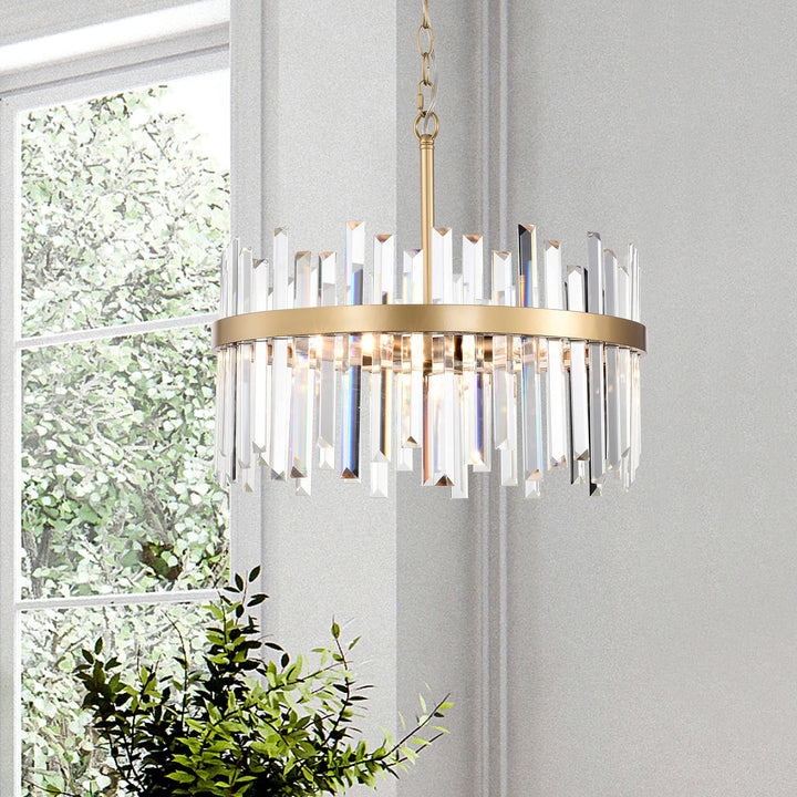 The Lighting Store Casandra 5-Light Drum Crystal Glass Chandelier-Glossy Brass - - Diamond Home USA