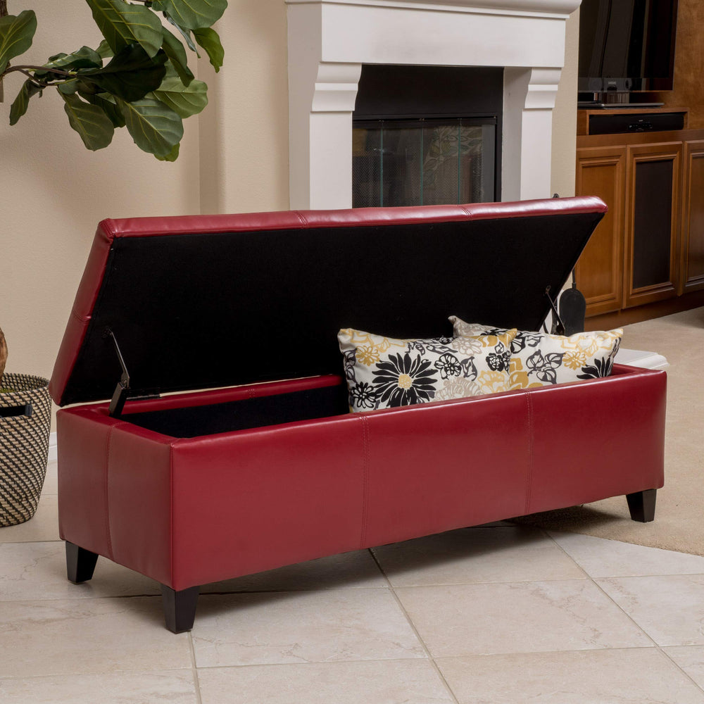 Christopher Knight Home Glouster PU Storage Ottoman Red 17. 50D x 51. 25W x . - Diamond Home USA