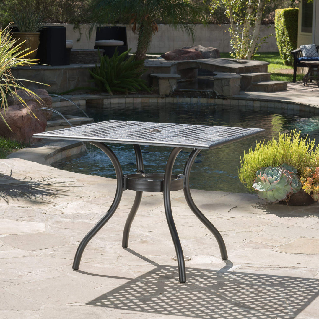 Christopher Knight Home Cayman Cast Aluminum Square Table Black Sand Dimensions: - Diamond Home USA