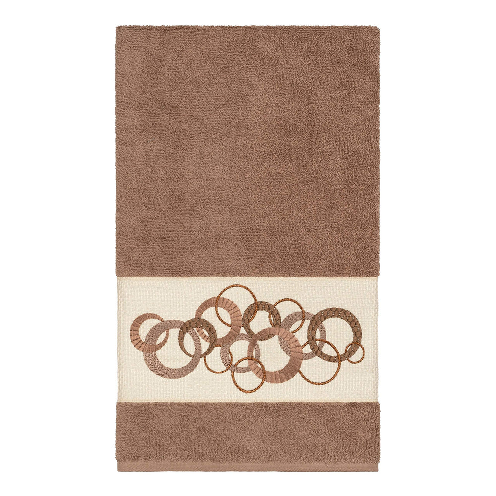 Turkish Cotton Circles Embroidered Latte Brown 3-Piece Towel Set Cloth - Diamond Home USA